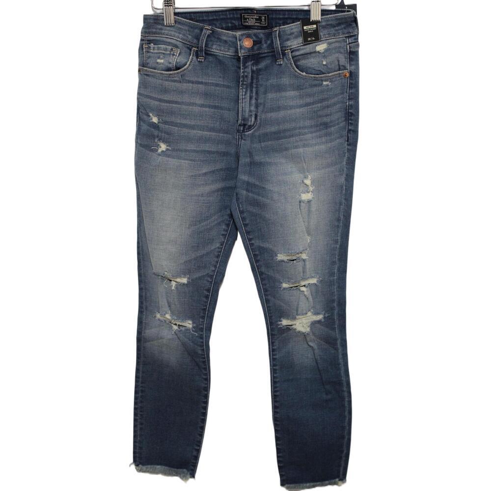 NWT Abercrombie & Fitch Mid Rise Super Skinny Ankle Jeans Blue Denim Size 28 6 R